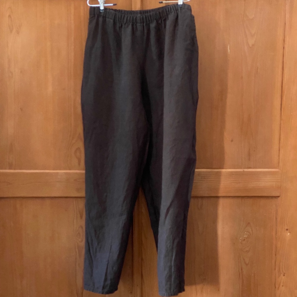 Flax by Jeanne Engelhart Straight Pants in Dk Brown 100% linen Sz Lg